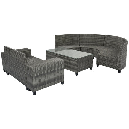 8-Pc Outdoor Wicker Round Sofa Set, Half-Moon All-Weather Curved Sectional