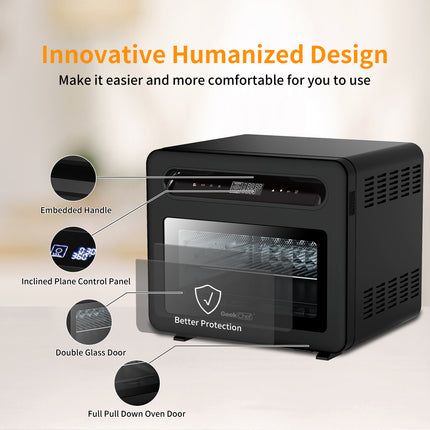 Geek Chef Steam Air Fryer Toast Oven Combo, 26 QT Steam Convection Oven Countertop, 50 Cooking Presets, With 6 Slice Toast, 12 In Pizza, Black Stainless Steel. Prohibited From Listing On Amazon