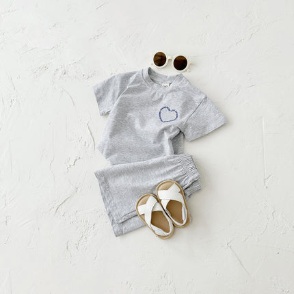 Heart Printing Short Sleeve Suit Korean Style Baby Boys' And Girls' Clothing Two-piece Set