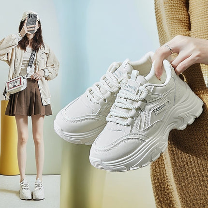 Breathable Student Sports Height Increasing Leather Low-top Shoes