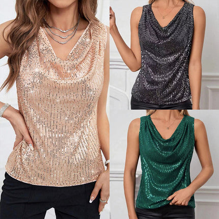 Sexy V-neck Strapless Loose-fit Sequin Tank Top