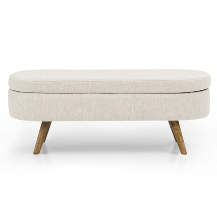Ottoman Oval Storage Bench,Rubber Wood Legs, Beige 43.5x16x16