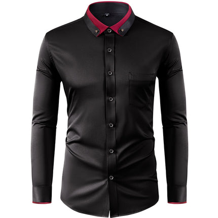 Color Effect Collar Design Solid Color Slim Fit Men's Shirt
