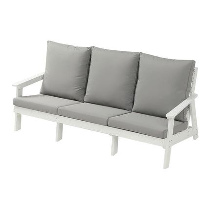 HIPS 3 Seater Sofa With Cushion, Wood Grain Outdoor Garden Sofa,White Grey