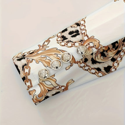 Two Piece Lapel Blazer Set Geometric Print Micro Elastic Fake Buttons Casual Fabric Outfit For Spring Fall  Polyester Womens Clothing Amazon Does Not Sell