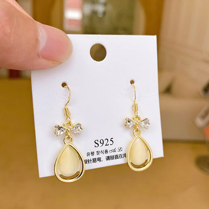 S925 Silver Needle Geometric Opal Temperament Diamond Earrings Simple