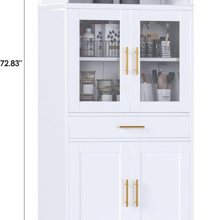Tall Metal Arched Display Cabinet, Arch Kitchen Pantry Storage Organizer With Doors Shelves Drawers, Modern Freestanding Bookcase For Home Office Bar Living Room White