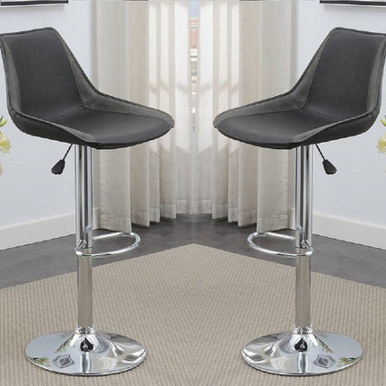 Dining Kitchen Adjustable Bar Stool Chair Ebony Color Wax Polyurethane Leather Chrome Base Modern Set Of 2 Chairs Bar Stool