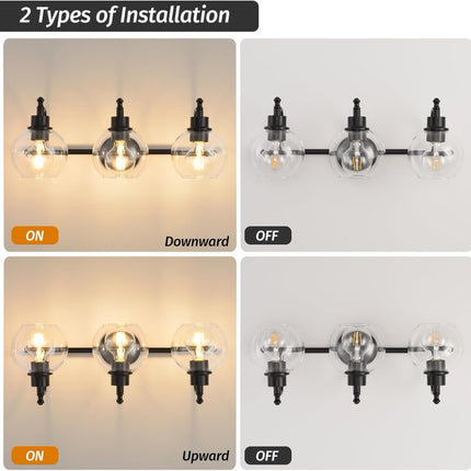 3 Lights Bathroom Vanity Fixture, 22 Inch Bathroom Fixture, Bathroom Lamp Above Mirror With Clear Glass Cover For Living Room And Kitchen, E26 Base