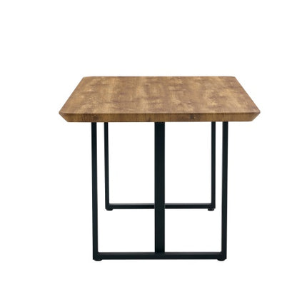 Table And Chair Set.67x36 Wood-Textured MDF Dining Table Set With 4 Brown Suede Chairs.MDF Sticker,Wood Colored Texture Sticker,Brown Armless Dining Chair,Suitable For Kitchen,Dining Room,etc.