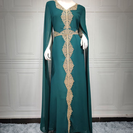 Cape Sleeve Lace Chiffon Dubai Arab Batwing Sleeve Dress
