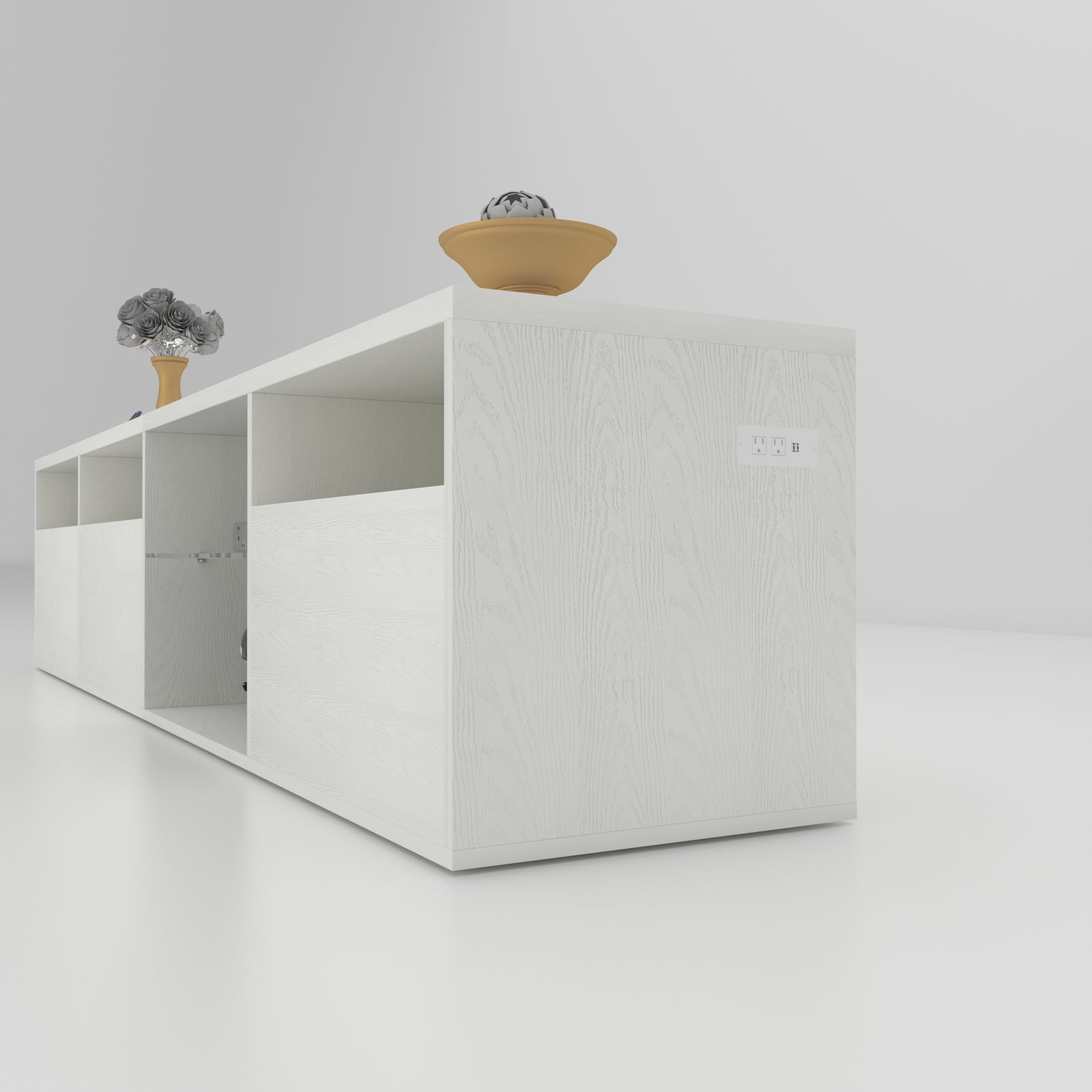 Console TV eprolo en bois avec espace de rangement et surface plane pour écran et appareils électroniques.