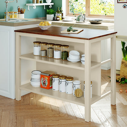 TOPMAX Solid Wood Rustic 3-Piece Kitchen Island Set With 2 Seats, Rubber Wood