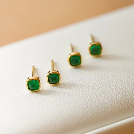 Colored Gems Four-claw Earrings For Women