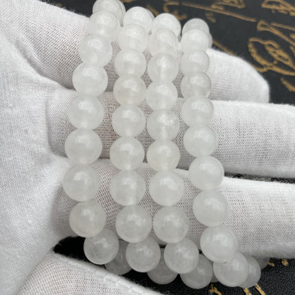 Natural White Marble Bracelet Flocculence Crystal Transparent Round Beads Simple