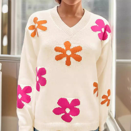 Womens Floral V Neck Casual Long Sleeve Knit Topversatile And Easy To Style