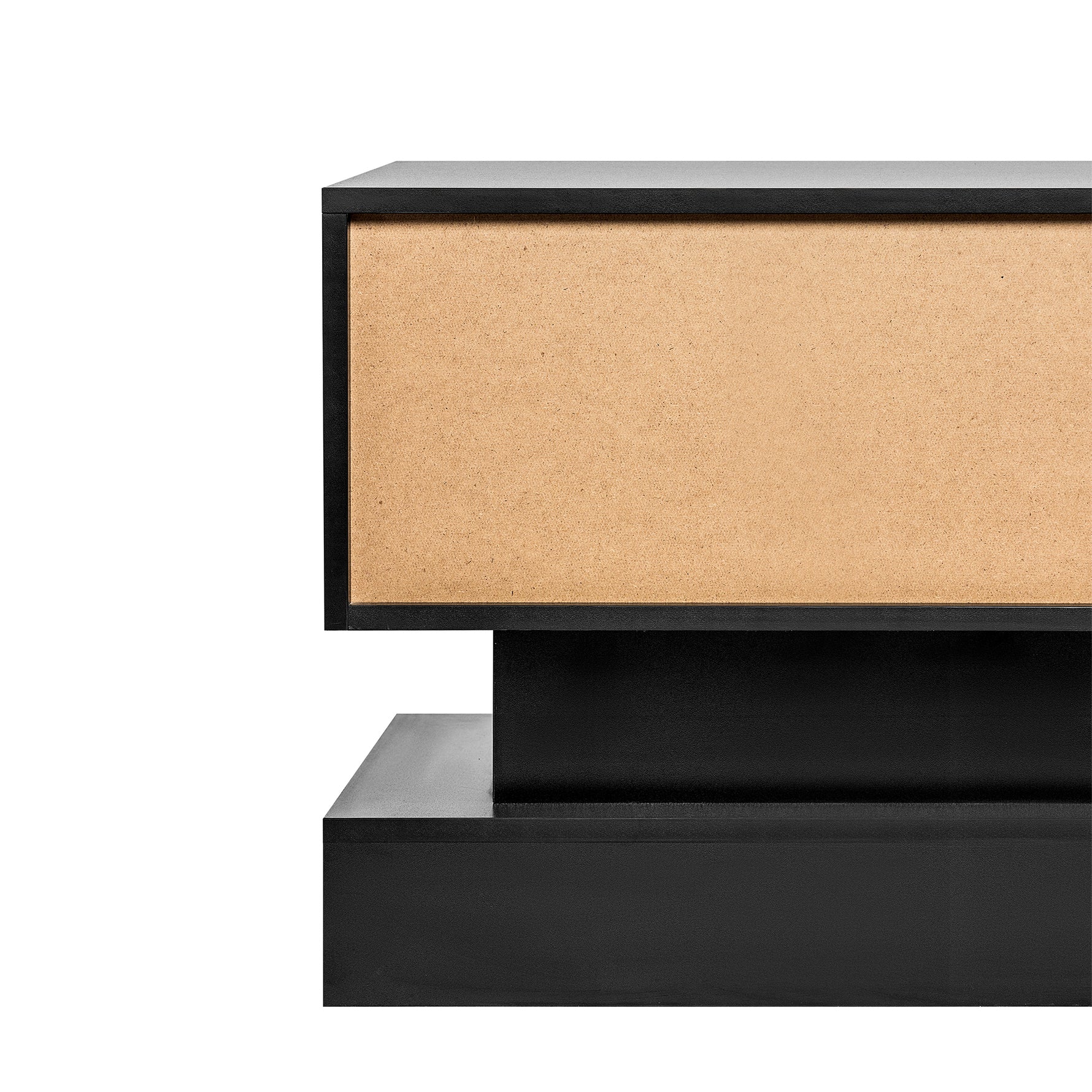 Meuble TV moderne noir de 131 cm avec éclairage LED, finition brillante haute, pour salon, par eprolo.