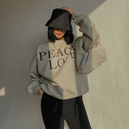 Autumn and winter thick inner sanding peace love loose sweater