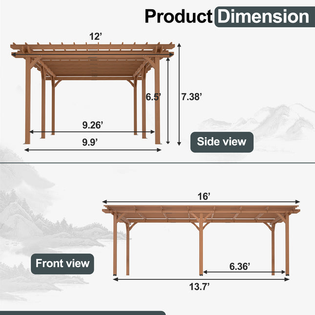 Outdoor Wood Pergola, Wooden Patio Pergola Gazebo For Climbing Plant Support, Garden,Brown