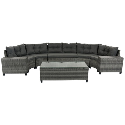 8-Pc Outdoor Wicker Round Sofa Set, Half-Moon All-Weather Curved Sectional