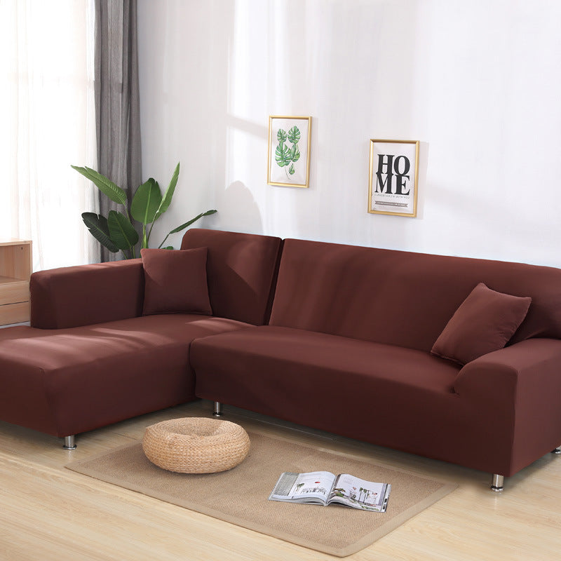 Housse de canapé en tissu de couleur unie eprolo, ajustée et élastique, couvrant entièrement le sofa et ses coussins.