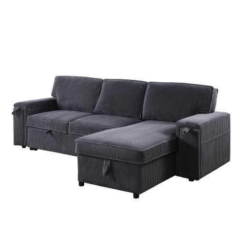 U STYLE Upholstery Sleeper GREY Sectional Sofa With Storage Space