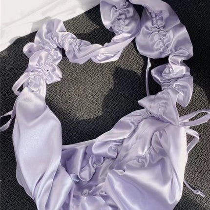 Underarm Satin Versatile Casual Pleated Lace Drawstring Design Large Capacity Shoulder Messenger Bag