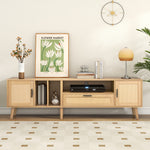 Support téléviseur Vine de eprolo en bois avec espace de rangement intégré, moderne et robuste pour salon.