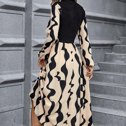 Ladies' Spring And Autumn New Long Sleeve Stripe Printed Elegant Style Dress