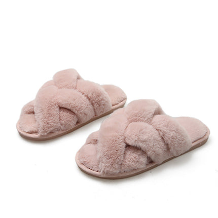 Open Toe Fluffy Slippers Women's Artificial Fur Couple Plush