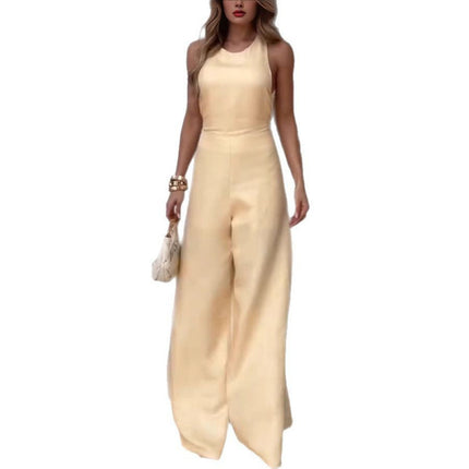 New Summer Solid Color Loose Trousers Jumpsuit For Women