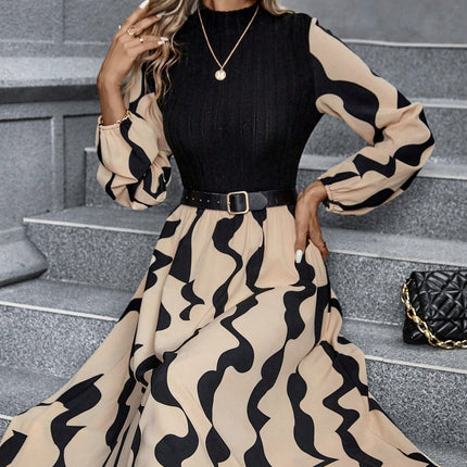 Ladies' Spring And Autumn New Long Sleeve Stripe Printed Elegant Style Dress