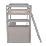 Lits mezzanine double avec bureau, étagères, tiroirs intégrés gris, par eprolo, structure en bois robuste et espace de rangement intégré