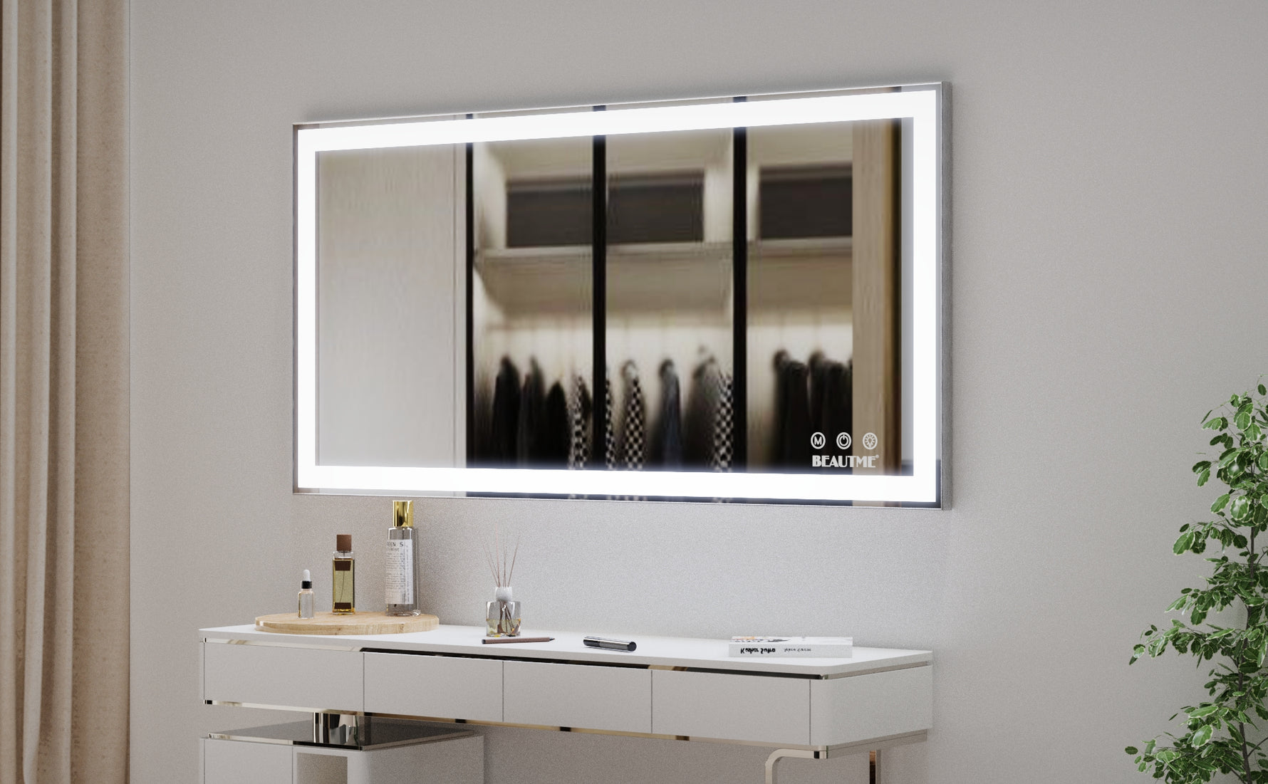 Miroir de maquillage LED pour salle de bains eprolo, 48x24 pouces, éclairage intégré et cadre élégant.