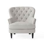Chaise de club moderne gris clair en tissu avec ottoman assorti, fauteuil confortable et coussin, style élégant, marque eprolo