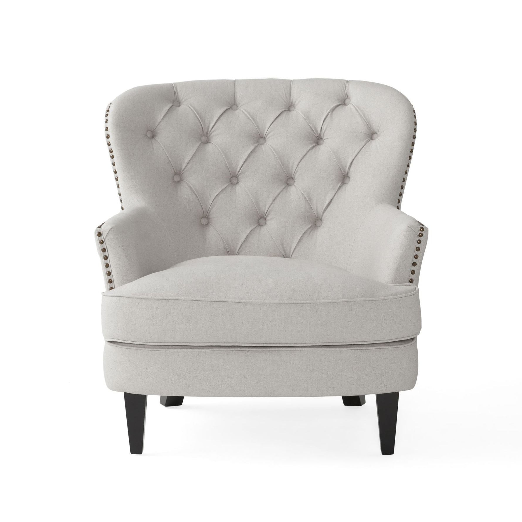 Chaise de club moderne gris clair en tissu avec ottoman assorti, fauteuil confortable et coussin, style élégant, marque eprolo