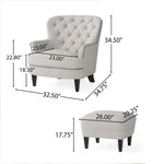 Fauteuil et ottoman modernes en tissu gris clair de style club, fauteuil rembourré avec ottoman assorti, marque eprolo