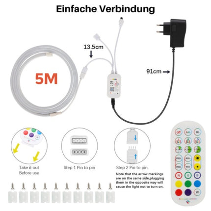 5M Neon LED Strip Streifen RGB Flex Schlauch Diffus Lichtband Dimmbar Wifi APP