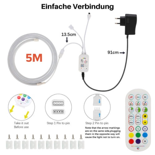 5M Neon LED Strip Streifen RGB Flex Schlauch Diffus Lichtband Dimmbar Wifi APP