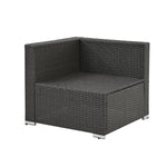 Ensemble de meubles de terrasse eprolo avec canapé, fauteuils et table en bois pour patio extérieur, vue de l'ensemble.