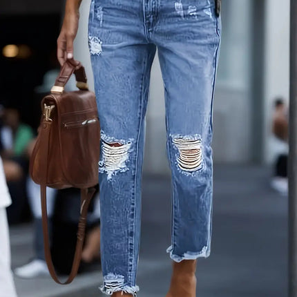 Stretchy Boyfriend Jeans For Women - Ripped, Distressed, Comfortable Denim Pants With Five-Pocket Design, Faded Wash, And Relaxed Fit Amazon Don't Sell