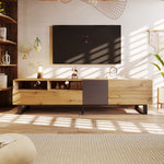 Meuble TV moderne pour téléviseur 80 pouces avec double espace de rangement, en bois élégant, conçu par eprolo.