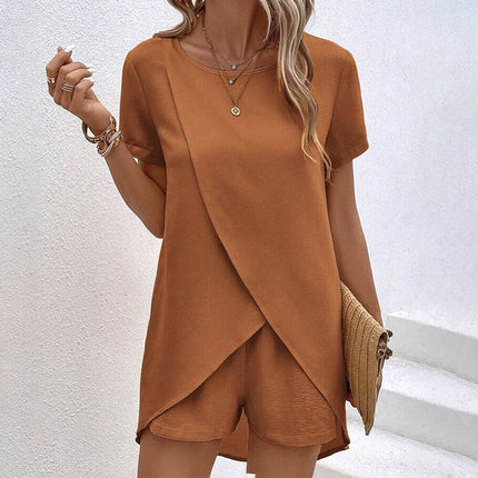Women's 2-Piece Summer Lounge Set, Casual Short Sleeve Top And Shorts Matching Outfit