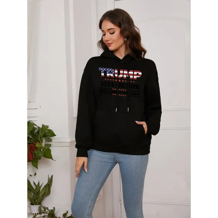 Dropship Women Basic Sweatshirt Casual Hooded Sweatshirt Autumn Winter Padded Long Sleeve Flag Trump Portrait Printed Top Oversize Dropship Women Basic Sweatshirt Casual Hooded Sweatshirt Autumn Winte