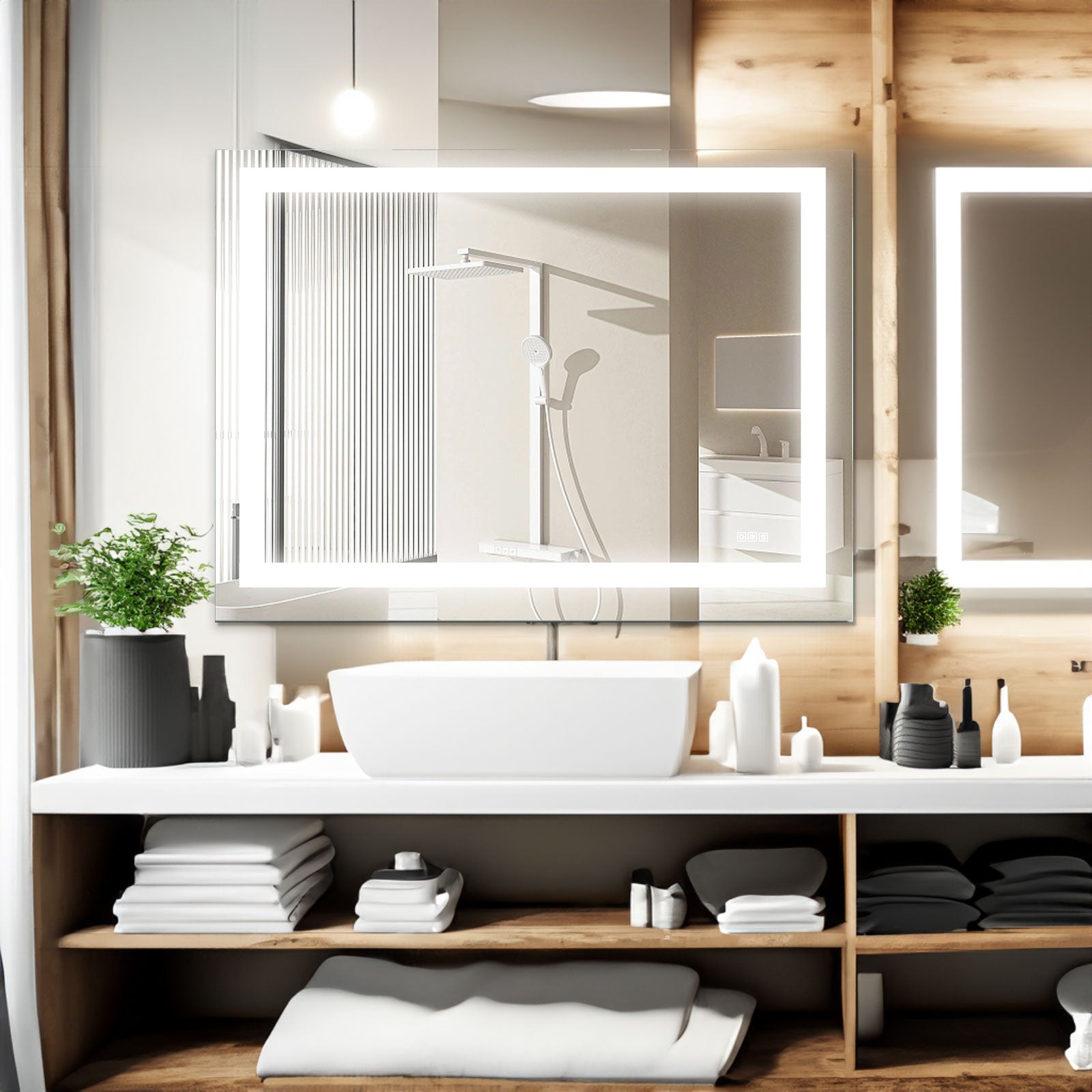 Miroir de salle de bain LED eprolo 48x36 pouces avec éclairage, anti-buée et fonction de gradation, miroir de vanité moderne.