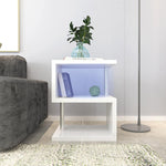 Table basse blanche à 3 couches S, brillante avec espace de rangement ouvert et port USB, éclairage LED, marque eprolo
