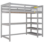 Lits superposés double avec rangement, étagères intégrées et bureau sous le lit en gris, conçu par eprolo.