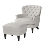 Chaise club moderne en tissu gris clair avec ottoman assorti, fauteuil cushioned et élégant, par eprolo.