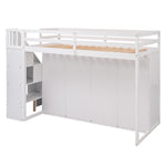 Lits mezzanine fonctionnel blanc eprolo avec 3 étagères, 2 armoires, 2 tiroirs, échelle avec rangement, sans sommier.