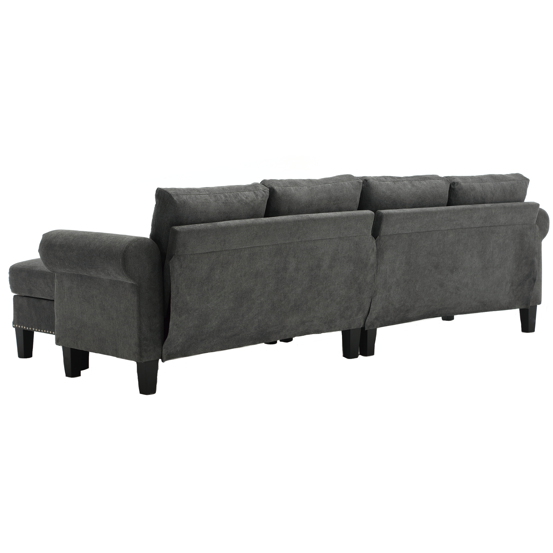 Canapé sectionnel convertible avec espace de rangement eprolo, tissu gris, avec méridienne et compartiments intégrés.